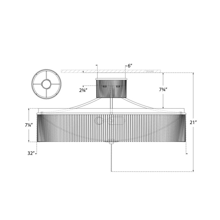 Sutton Flush Mount Ceiling Light - line drawing.