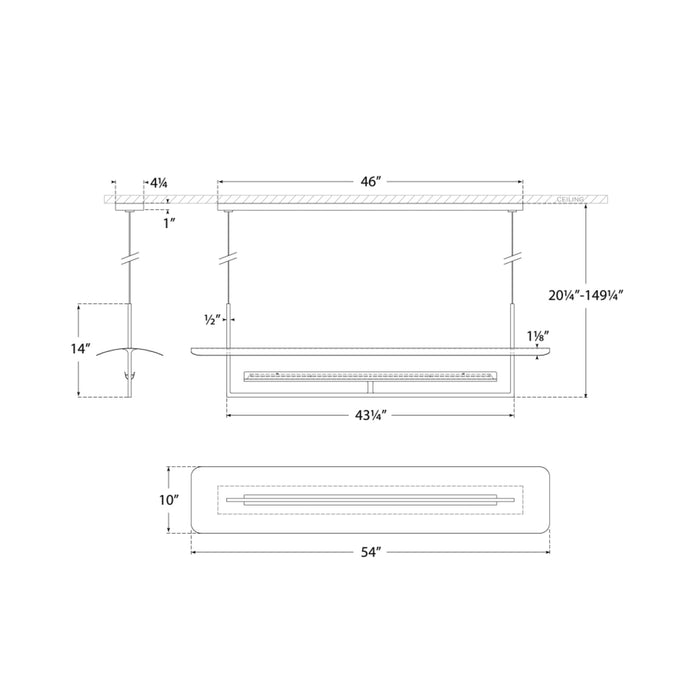 Tristan LED Linear Chandelier - line drawing.