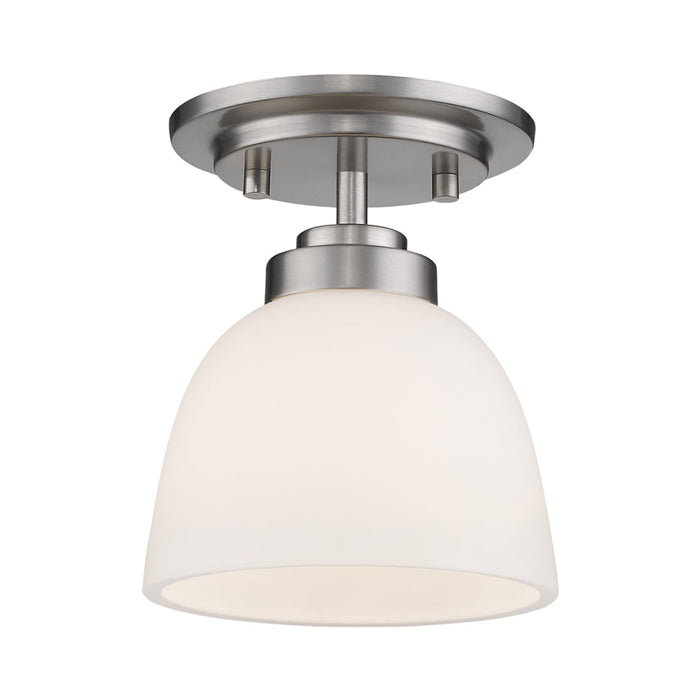 Ashton Flush Mount Ceiling Light in Brushed Nickel/Matte Opal.