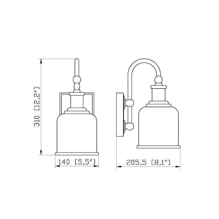 Bryant Bath Wall Light - line drawing.