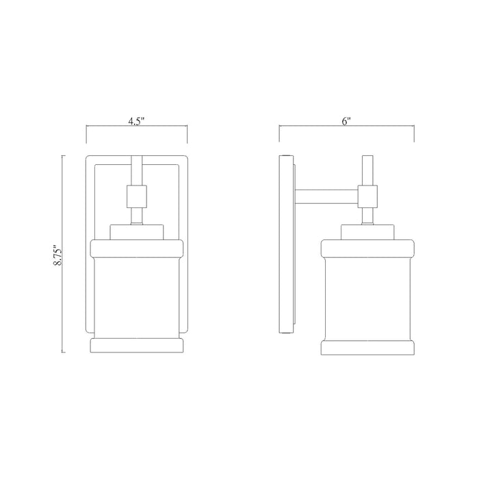 Cadoc Bath Wall Light - line drawing.