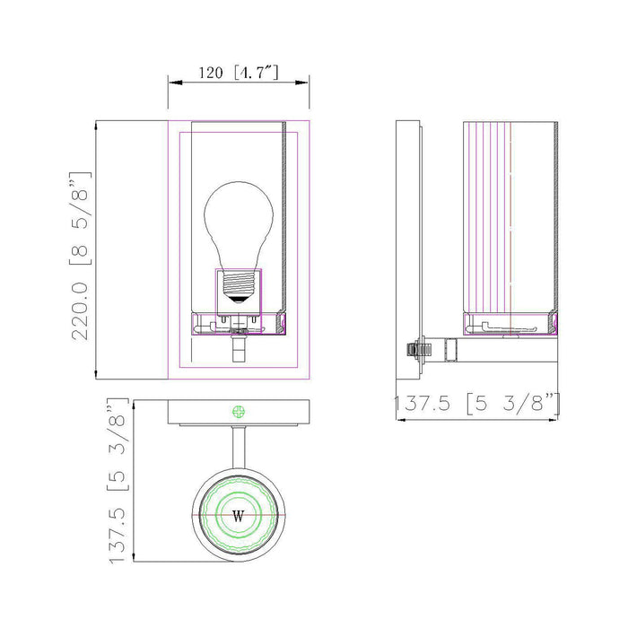 Danica Bath Wall Light - line drawing.