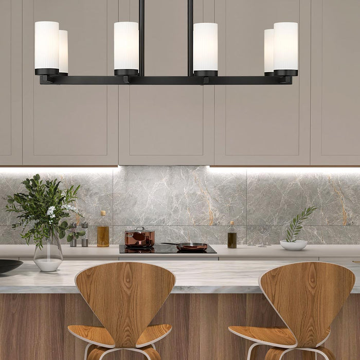 Danica Linear Chandelier in kitchen.