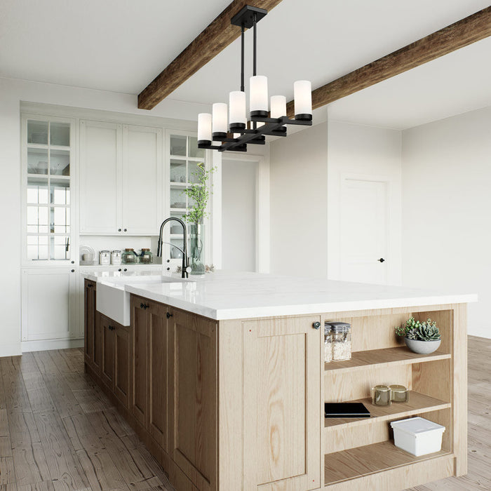 Danica Linear Chandelier in kitchen.