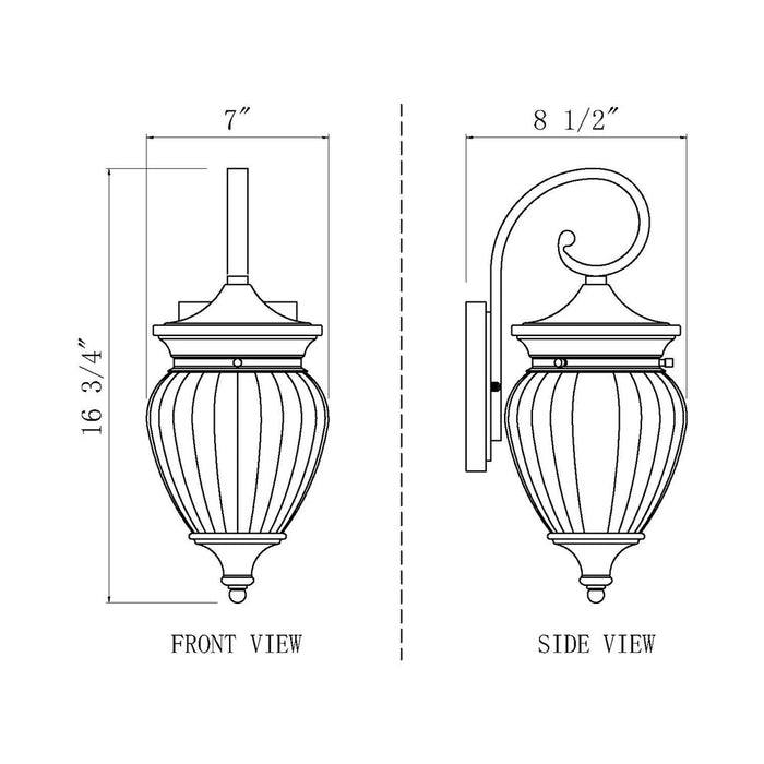 Davina Outdoor Wall Light - line drawing.