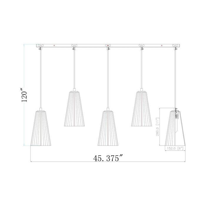 Farrell Linear Chandelier - line drawing.