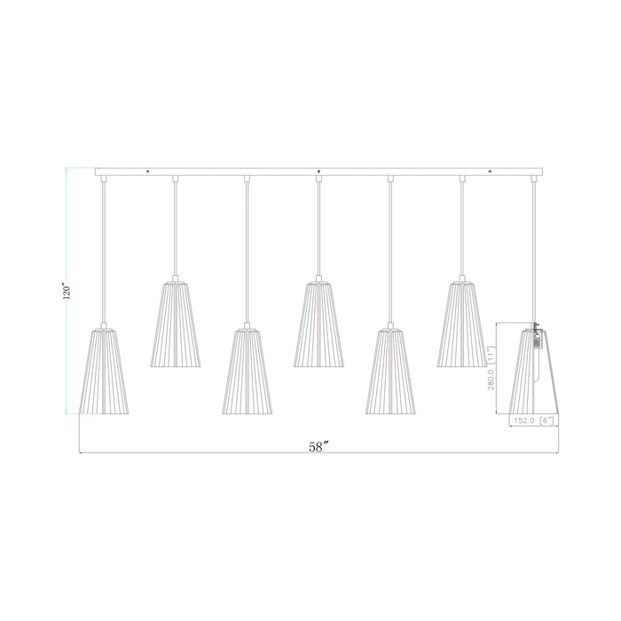 Farrell Linear Chandelier - line drawing.