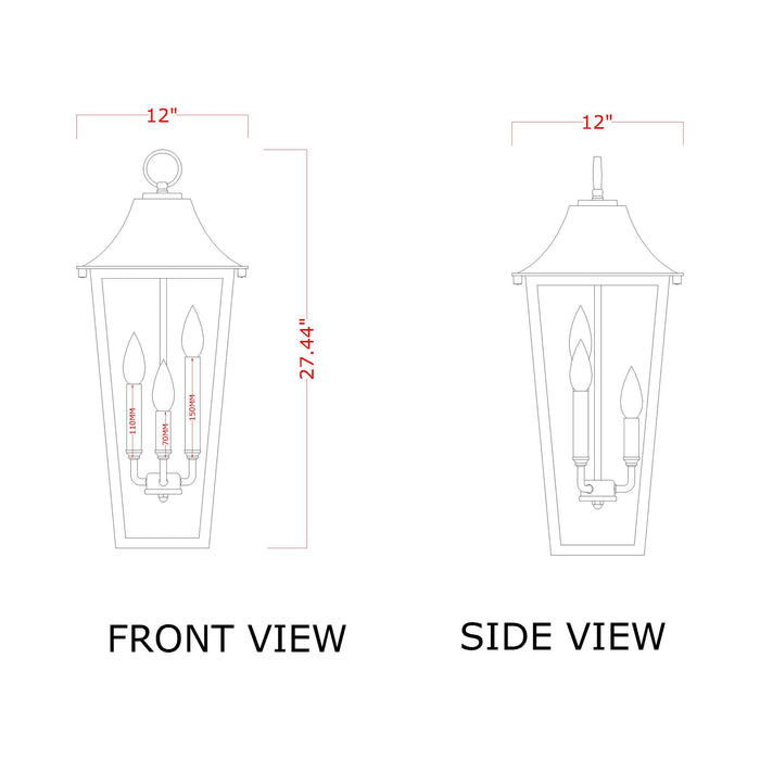 Gannon Outdoor Pendant Light - line drawing.