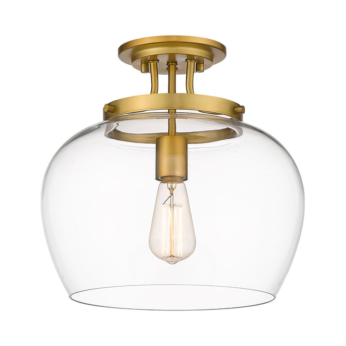 Joliet Semi Flush Mount Ceiling Light in Olde Brass (1-Light).