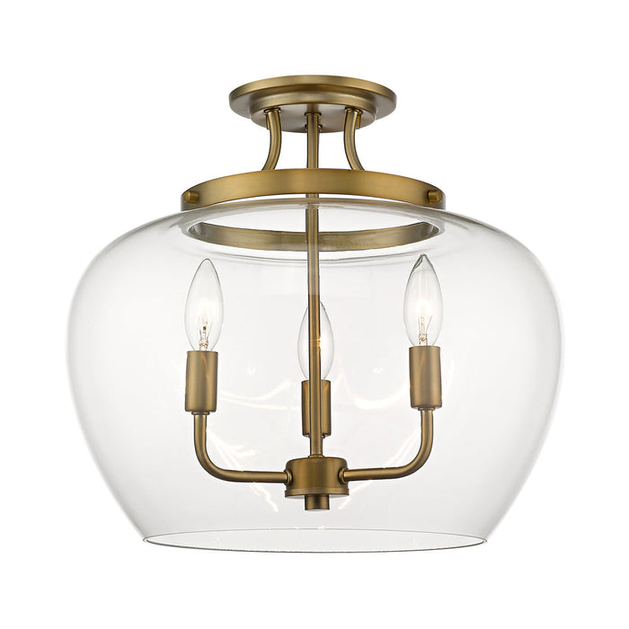 Joliet Semi Flush Mount Ceiling Light in Olde Brass (3-Light).