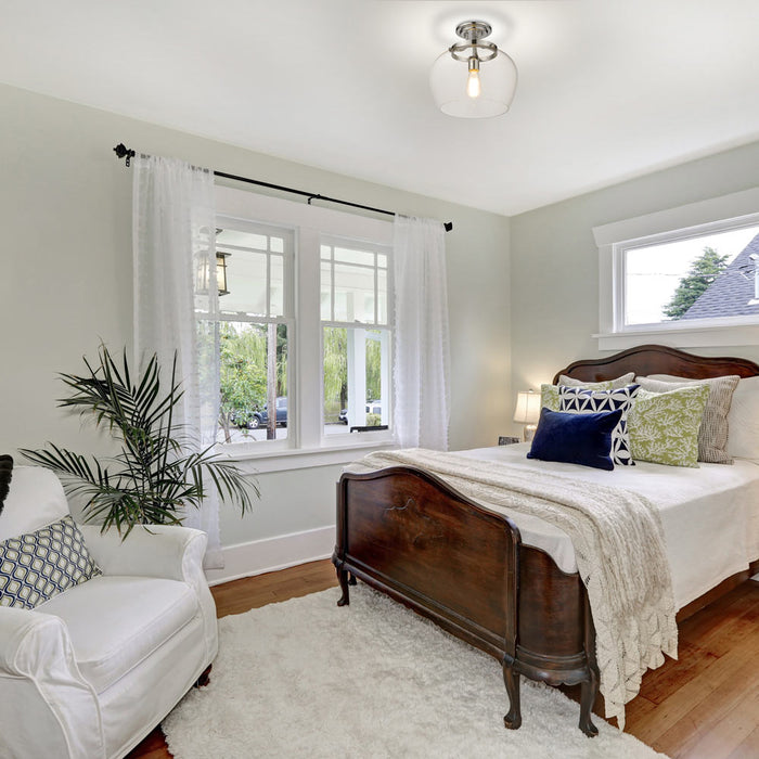 Joliet Semi Flush Mount Ceiling Light in bedroom.