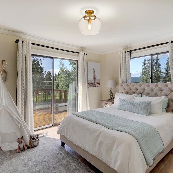 Joliet Semi Flush Mount Ceiling Light in bedroom.