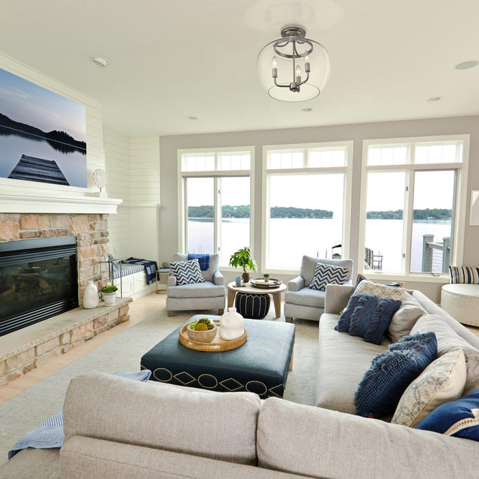 Joliet Semi Flush Mount Ceiling Light in living room.