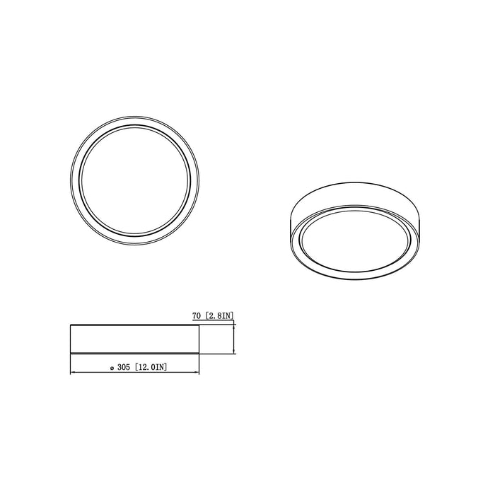 Kawan LED Flush Mount Ceiling Light - line drawing.