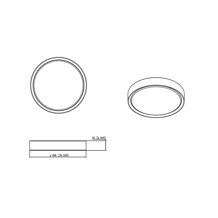 Kawan LED Flush Mount Ceiling Light - line drawing.