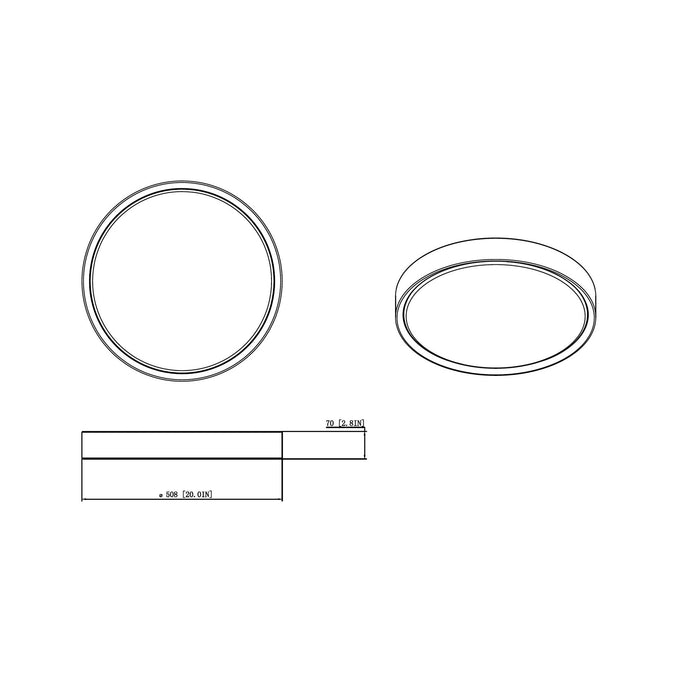 Kawan LED Flush Mount Ceiling Light - line drawing.