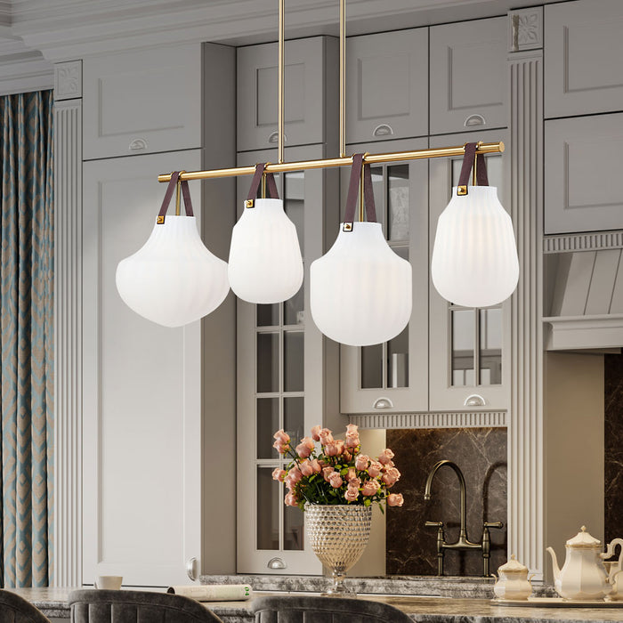 Newbury Linear Chandelier in kitchen.