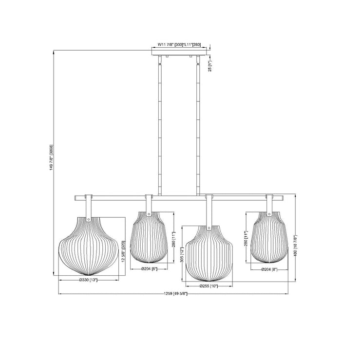 Newbury Linear Chandelier - line drawing.