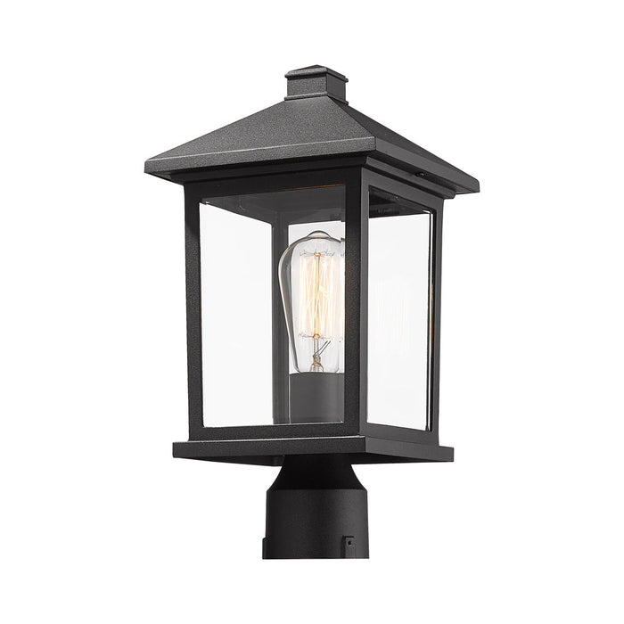 Portland Outdoor Round Mount Post Light in Black/Clear Beveled (16-Inch).