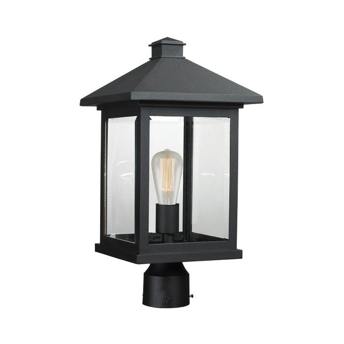 Portland Outdoor Round Mount Post Light in Black/Clear Beveled (18.5-Inch).