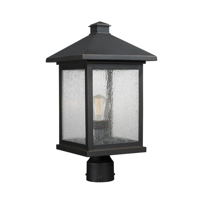 Portland Outdoor Round Mount Post Light in Oil Rubbed Bronze/Clear Seedy (18.5-Inch).