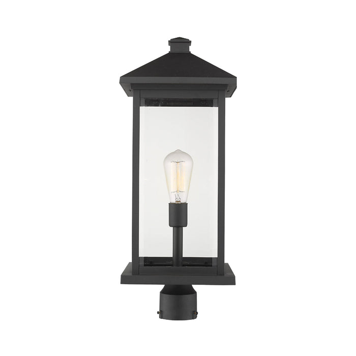 Portland Outdoor Round Mount Post Light in Black/Clear Beveled (24-Inch).