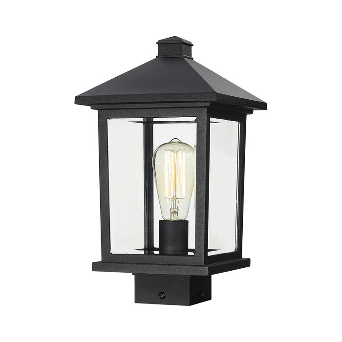 Portland Outdoor Square Mount Post Light in Black/Clear Beveled (14.38-Inch).