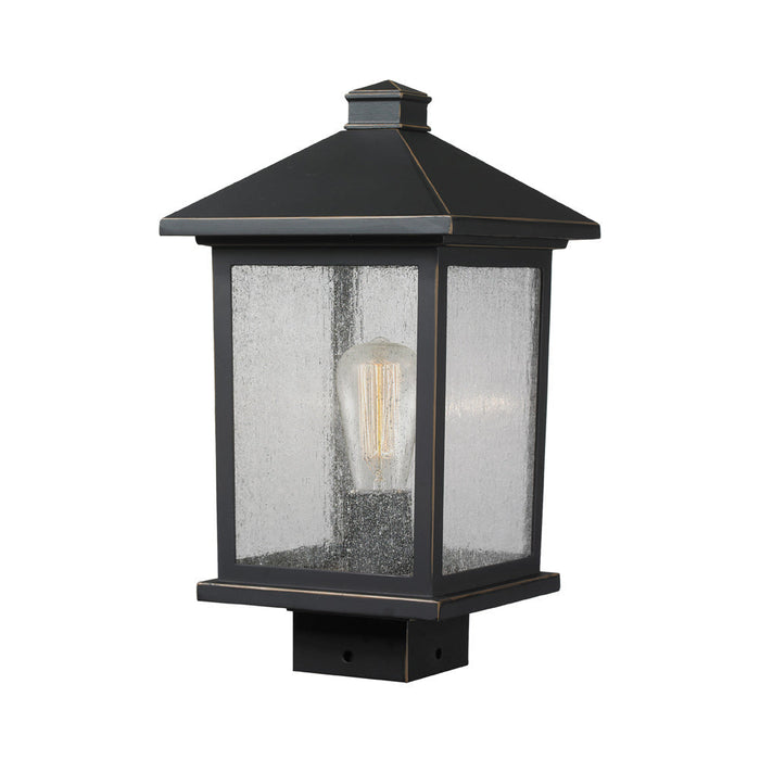 Portland Outdoor Square Mount Post Light in Oil Rubbed Bronze/Clear Seedy (14.38-Inch).