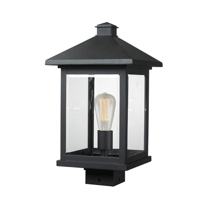 Portland Outdoor Square Mount Post Light in Black/Clear Beveled (17-Inch).