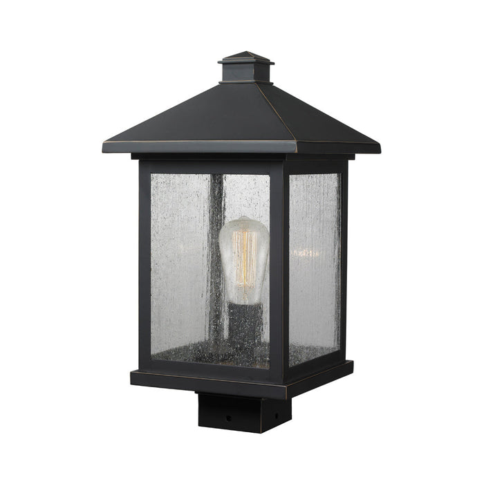 Portland Outdoor Square Mount Post Light in Oil Rubbed Bronze/Clear Seedy (17-Inch).