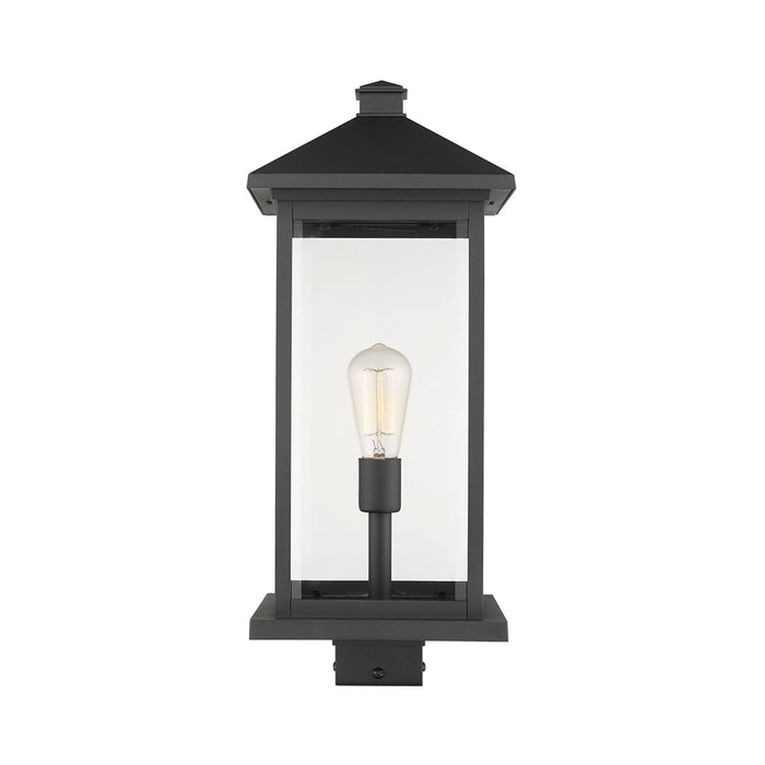 Portland Outdoor Square Mount Post Light in Black/Clear Beveled (22.5-Inch).