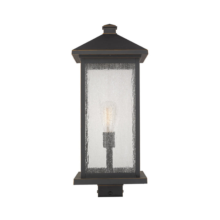 Portland Outdoor Square Mount Post Light in Oil Rubbed Bronze/Clear Seedy (22.5-Inch).