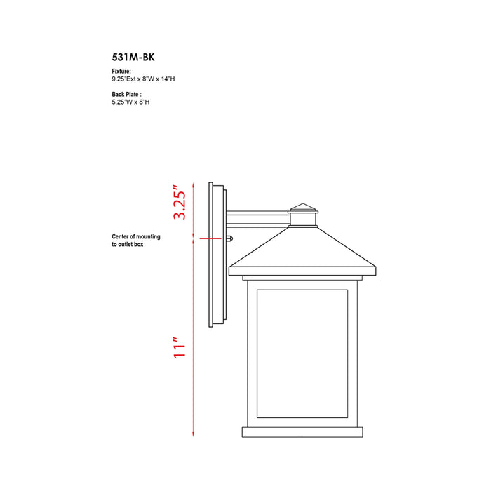 Portland Outdoor Wall Light - line drawing.