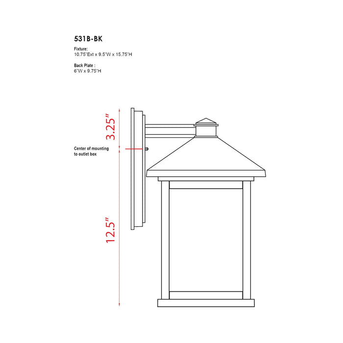 Portland Outdoor Wall Light - line drawing.