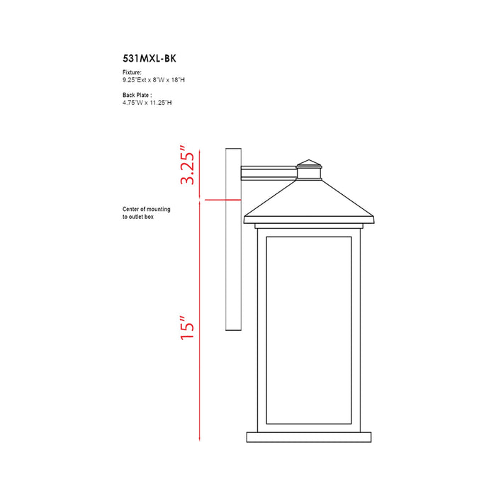 Portland Outdoor Wall Light - line drawing.