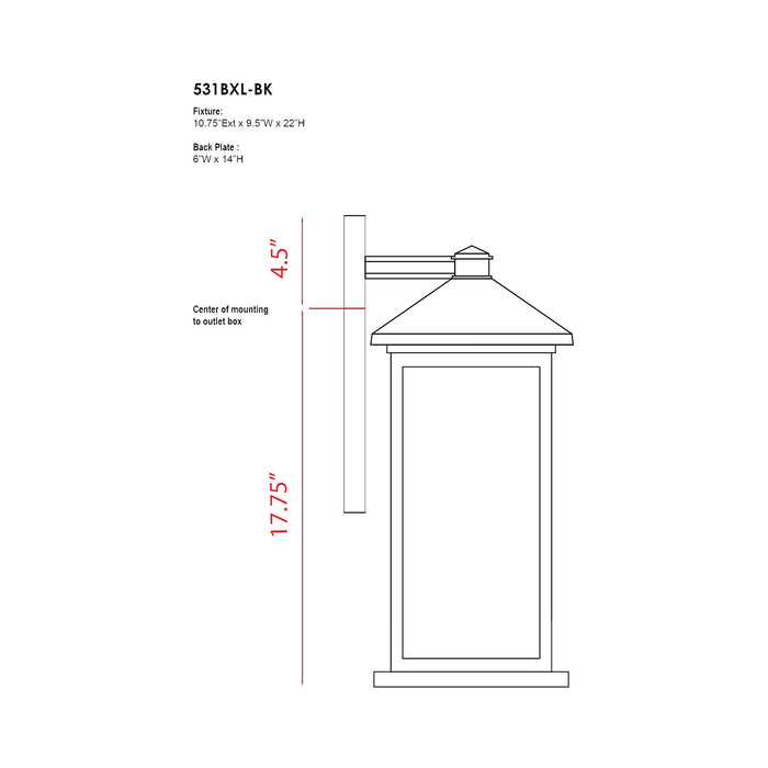 Portland Outdoor Wall Light - line drawing.