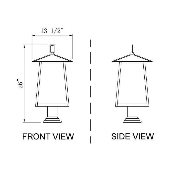 Rainer Outdoor Lantern Post Light - line drawing.