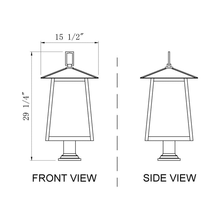 Rainer Outdoor Lantern Post Light - line drawing.