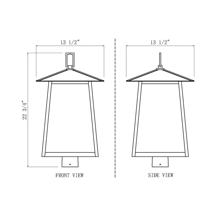 Rainer Outdoor Lantern Post Light - line drawing.