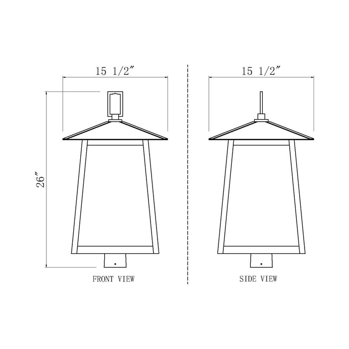 Rainer Outdoor Lantern Post Light - line drawing.