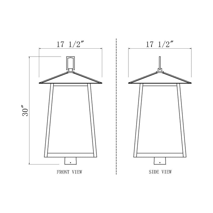 Rainer Outdoor Lantern Post Light - line drawing.