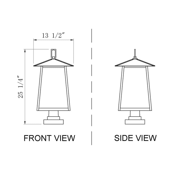 Rainer Outdoor Lantern Post Light - line drawing.