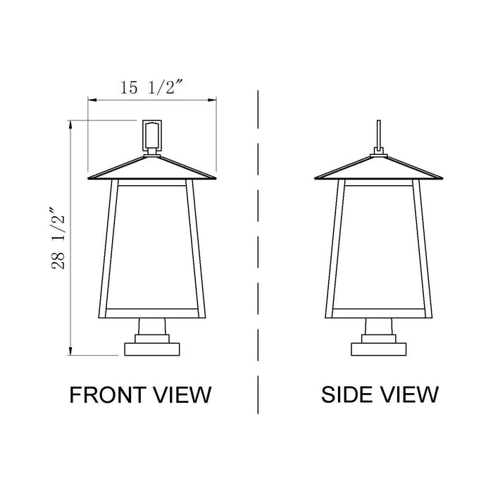 Rainer Outdoor Lantern Post Light - line drawing.