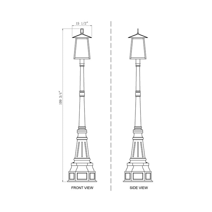 Rainer Outdoor Ornate Post Light - line drawing.