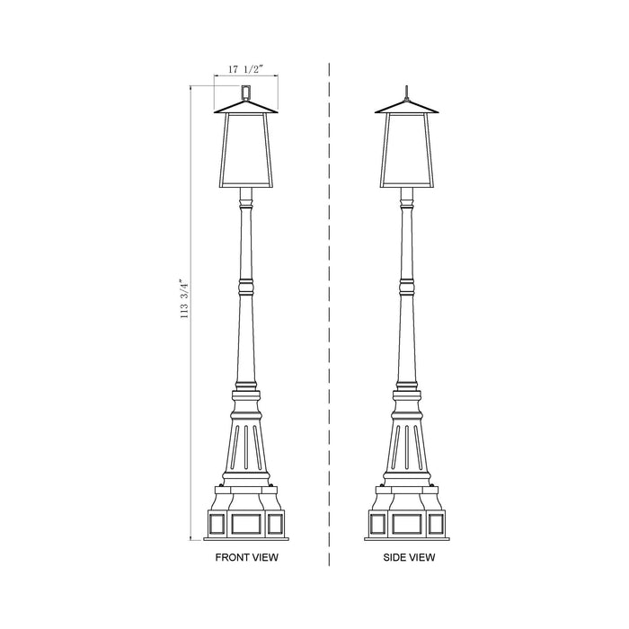 Rainer Outdoor Ornate Post Light - line drawing.