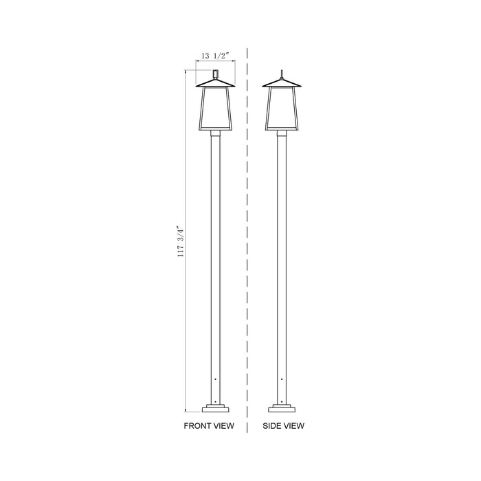 Rainer Outdoor Square Post Light - line drawing.