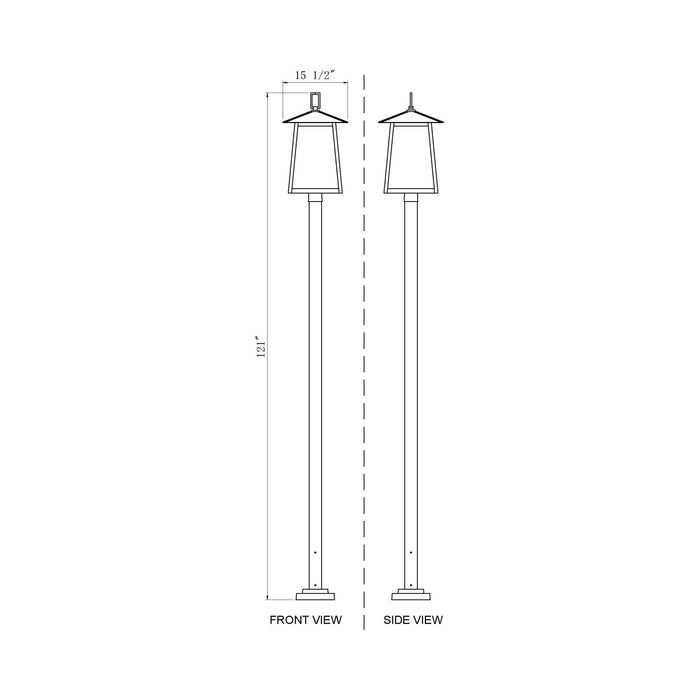 Rainer Outdoor Square Post Light - line drawing.