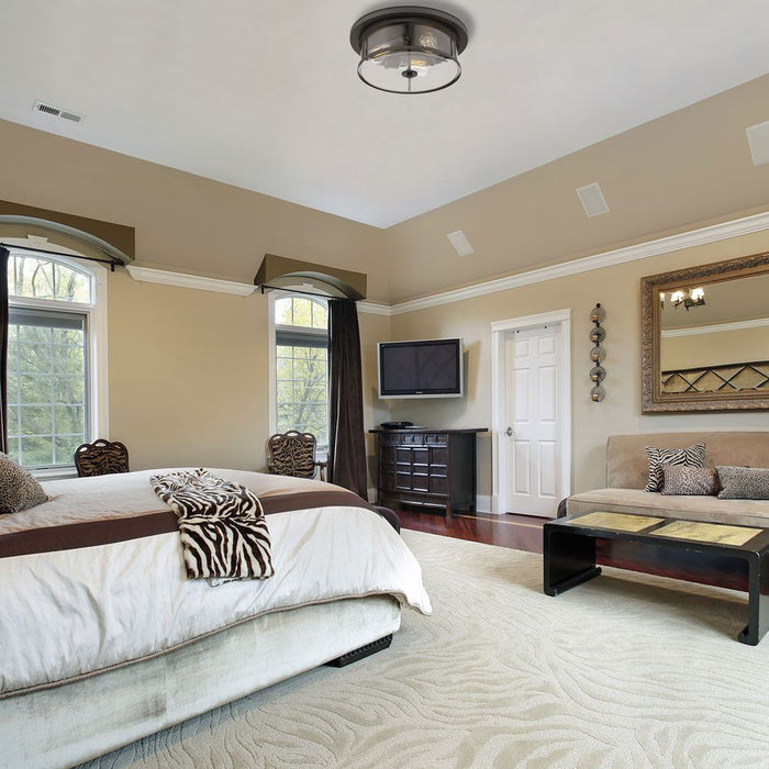 Savannah Flush Mount Ceiling Light in bedroom.