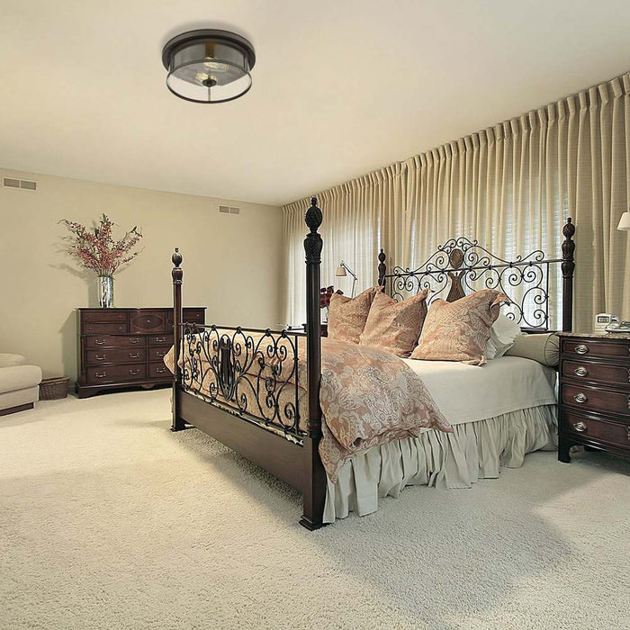 Savannah Flush Mount Ceiling Light in bedroom.