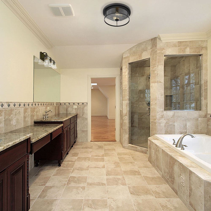 Savannah Flush Mount Ceiling Light in bathroom.